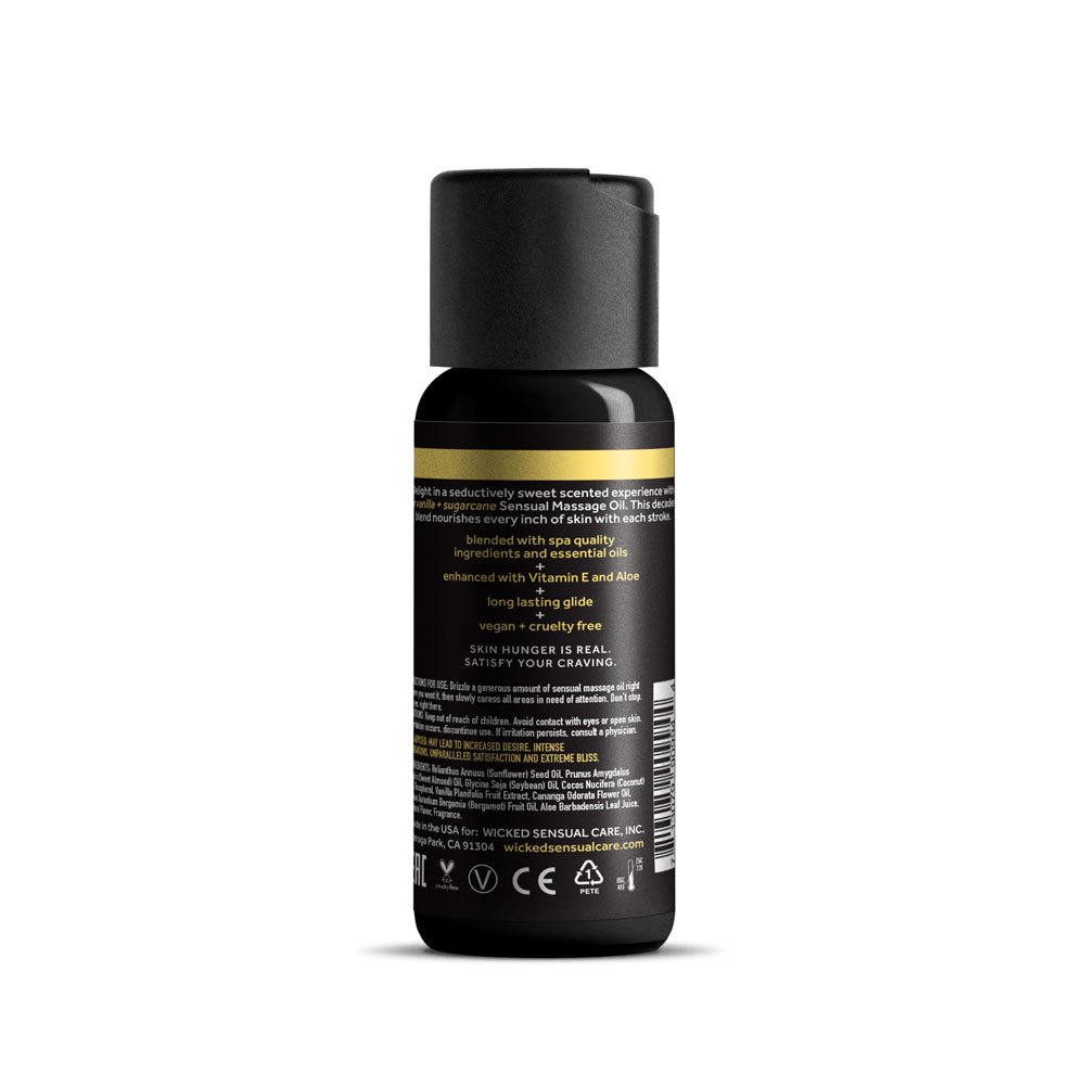 Wicked Sensual Massage Oil - Vanilla + Sugarcane - Vanilla and Sugarcane Scented Massage Oil - 120 ml Tube - Silk and Sin
