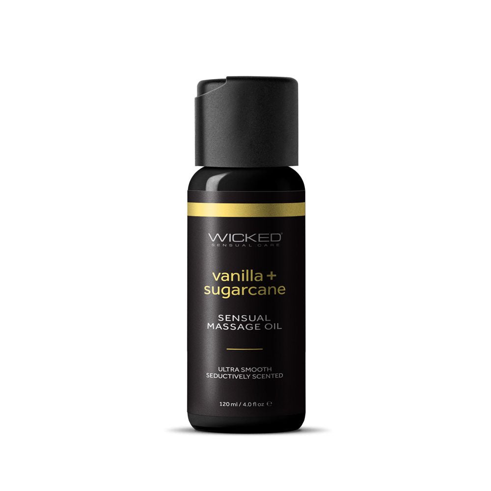 Wicked Sensual Massage Oil - Vanilla + Sugarcane - Vanilla and Sugarcane Scented Massage Oil - 120 ml Tube - Silk and Sin