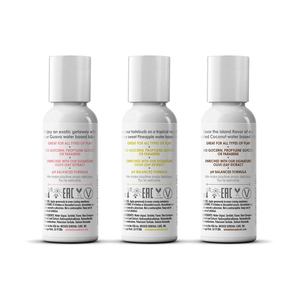 Wicked Simply Tropical Trio - Flavoured Water Based Lubricants - Set of 3 x 30 ml Bottles - Silk and Sin