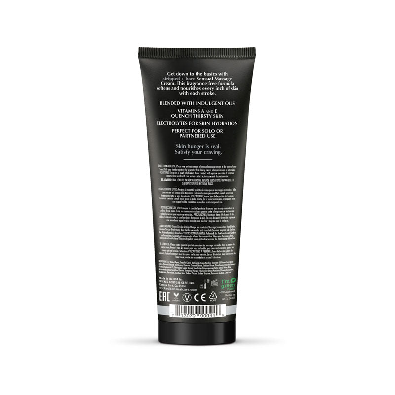 Wicked STRIPPED + BARE Sensual Massage Cream - Unscented Massage Cream - 120 ml Tube - Silk and Sin