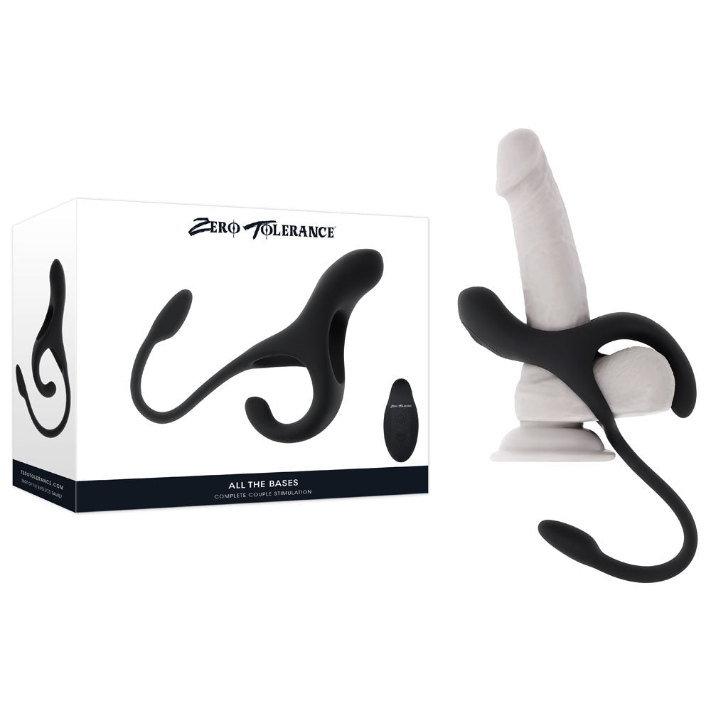 Zero Tolerance ALL THE BASES - Black USB Rechargeable Vibrating Cock Ring with Wireless Remote - silkandsin