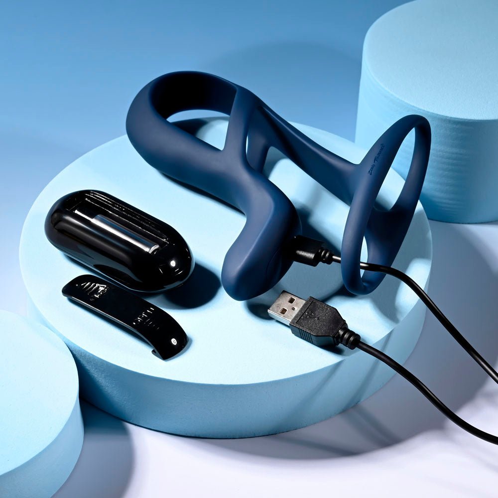 Zero Tolerance BIG TIME - Navy Blue USB Rechargeable Vibrating Penis Sleeve with Wireless Remote - silkandsin