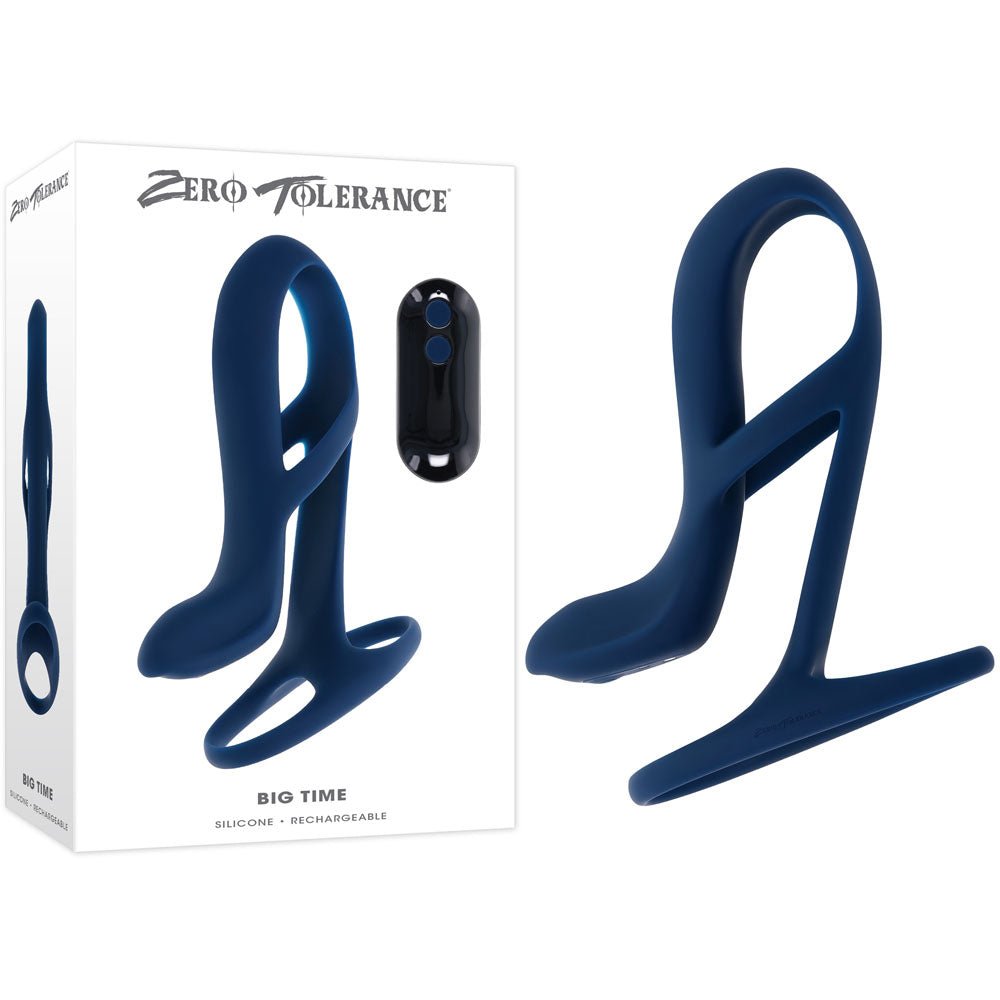 Zero Tolerance BIG TIME - Navy Blue USB Rechargeable Vibrating Penis Sleeve with Wireless Remote - silkandsin