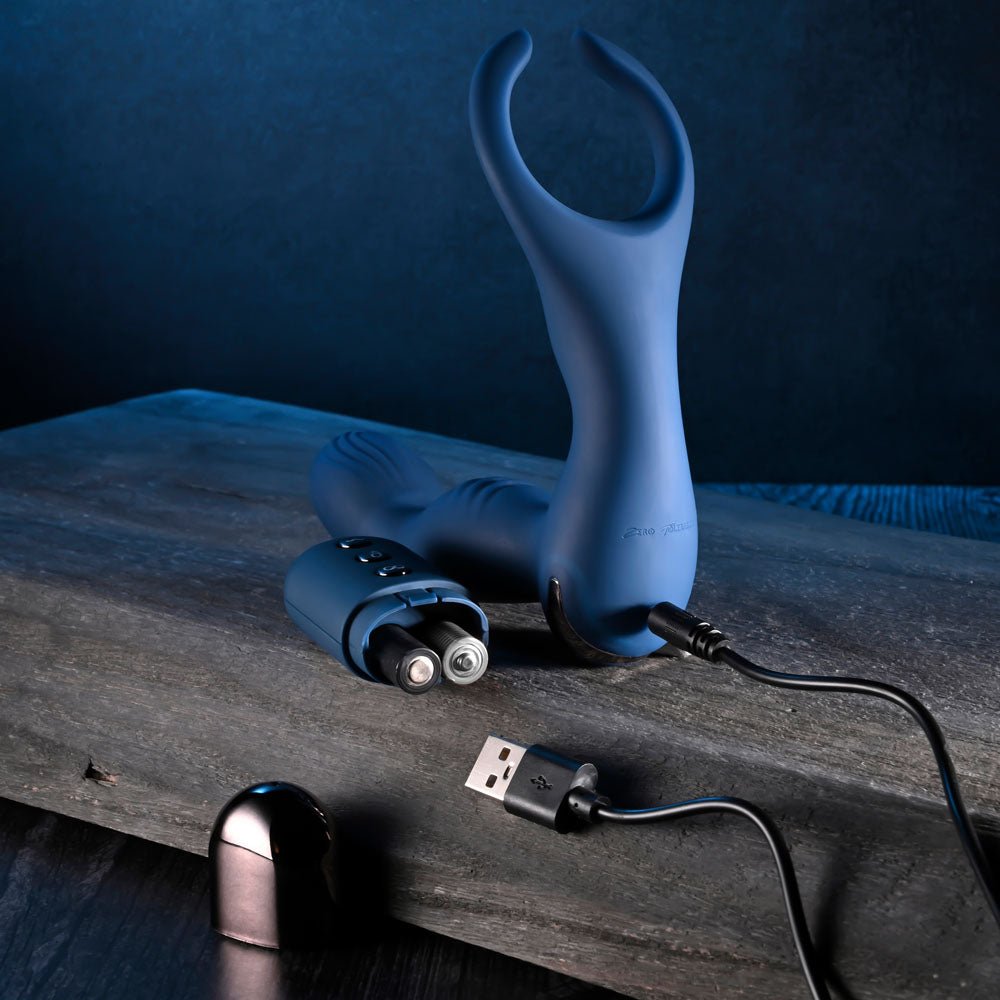 Zero Tolerance BY ALL MEANS - Blue 13.4 cm USB Rechargeable Prostate Massager with Cock Ring - silkandsin