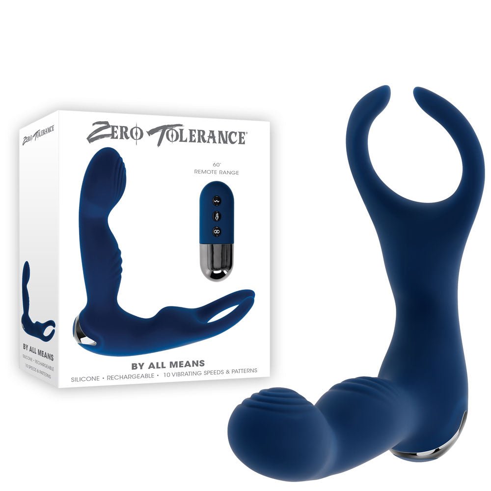 Zero Tolerance BY ALL MEANS - Blue 13.4 cm USB Rechargeable Prostate Massager with Cock Ring - silkandsin
