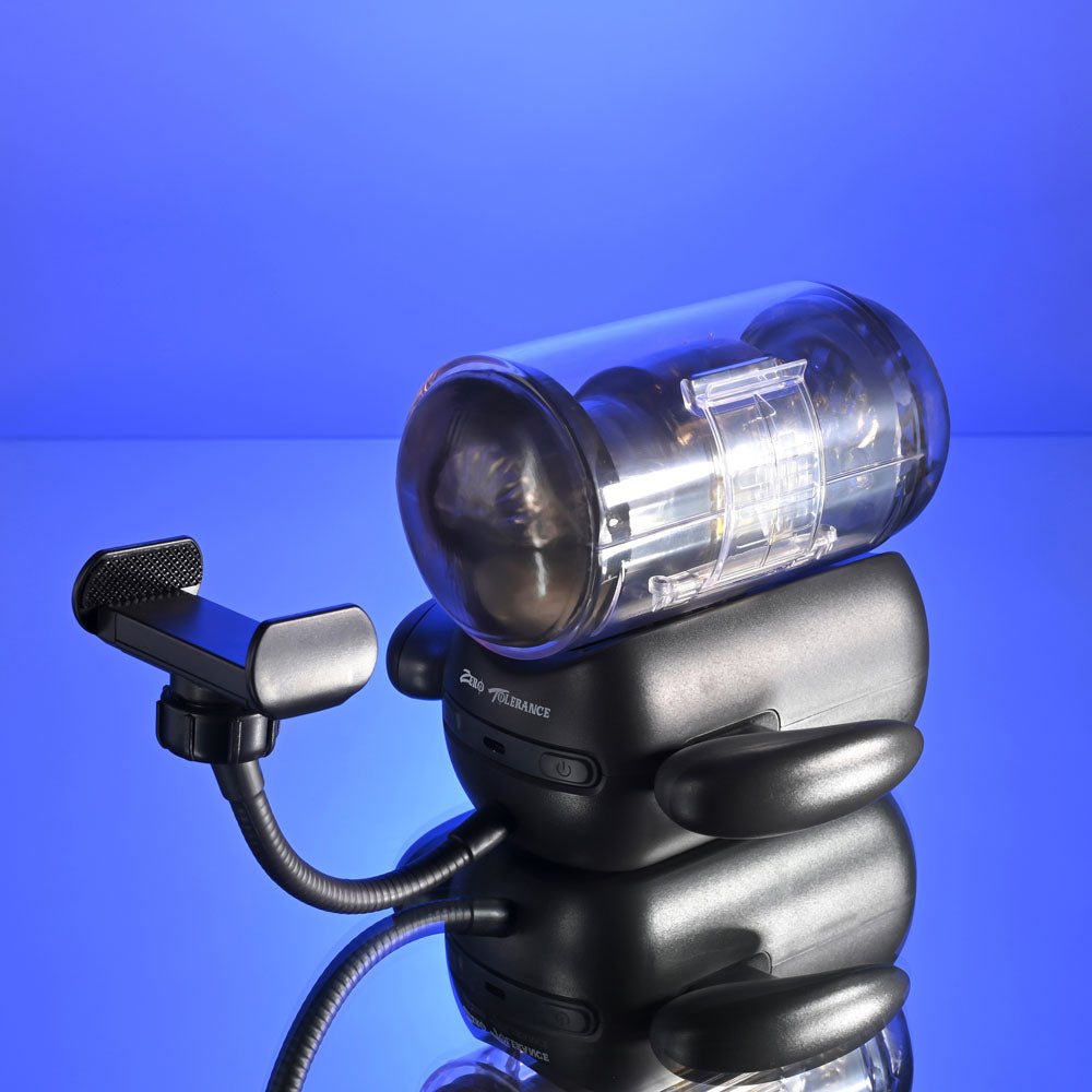 Zero Tolerance HOLD ME TIGHT - Black USB Rechargeable Vibrating Auto Stroker with Phone Holder - silkandsin