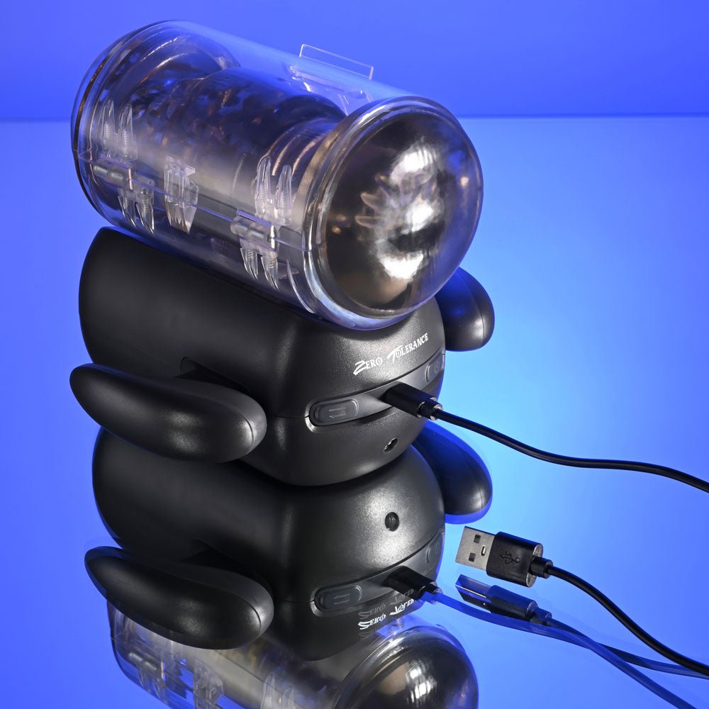 Zero Tolerance HOLD ME TIGHT - Black USB Rechargeable Vibrating Auto Stroker with Phone Holder - silkandsin