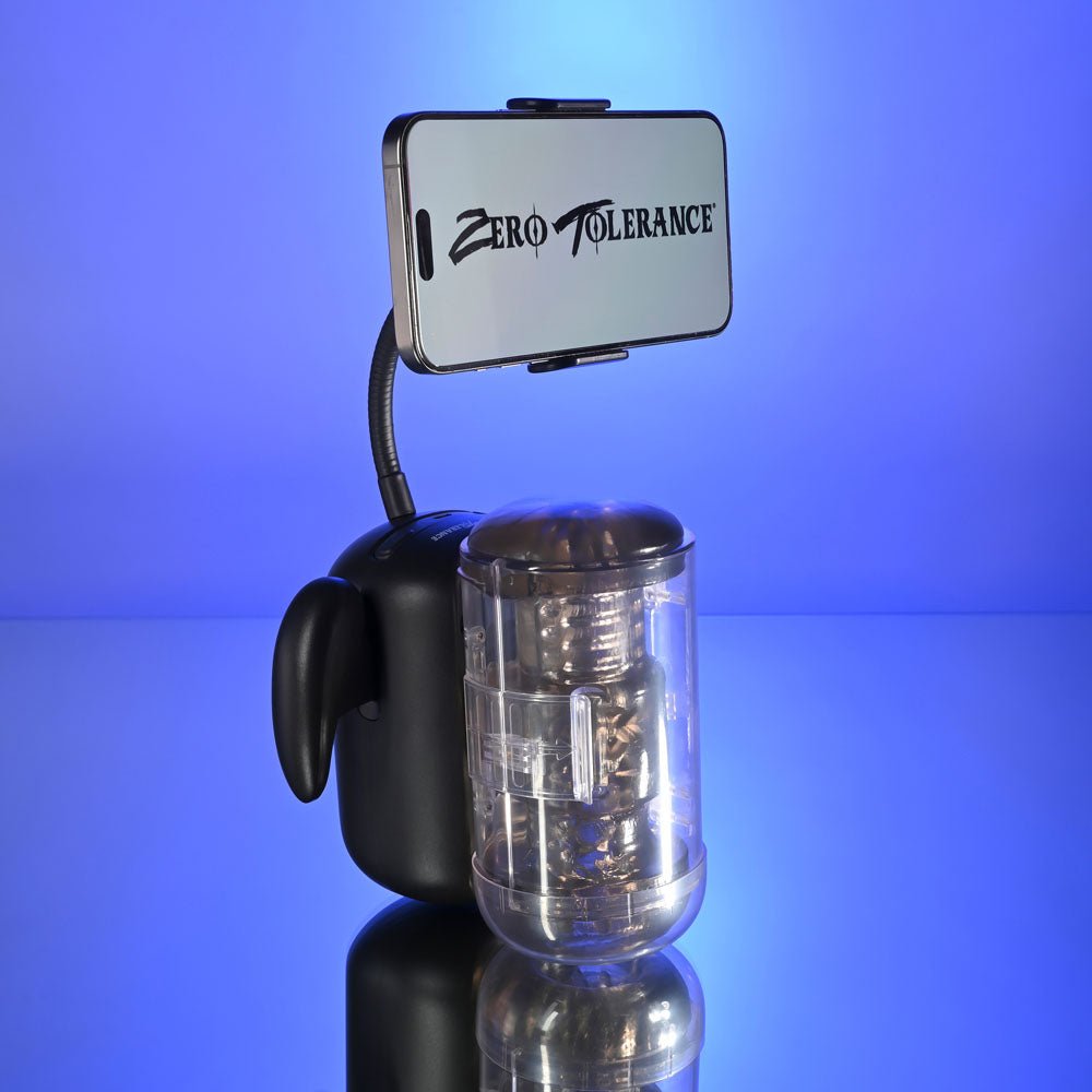 Zero Tolerance HOLD ME TIGHT - Black USB Rechargeable Vibrating Auto Stroker with Phone Holder - silkandsin