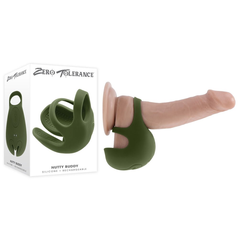 Zero Tolerance NUTTY BUDDY - Olive Green USB Rechargeable Vibrating Cock & Balls Ring - silkandsin