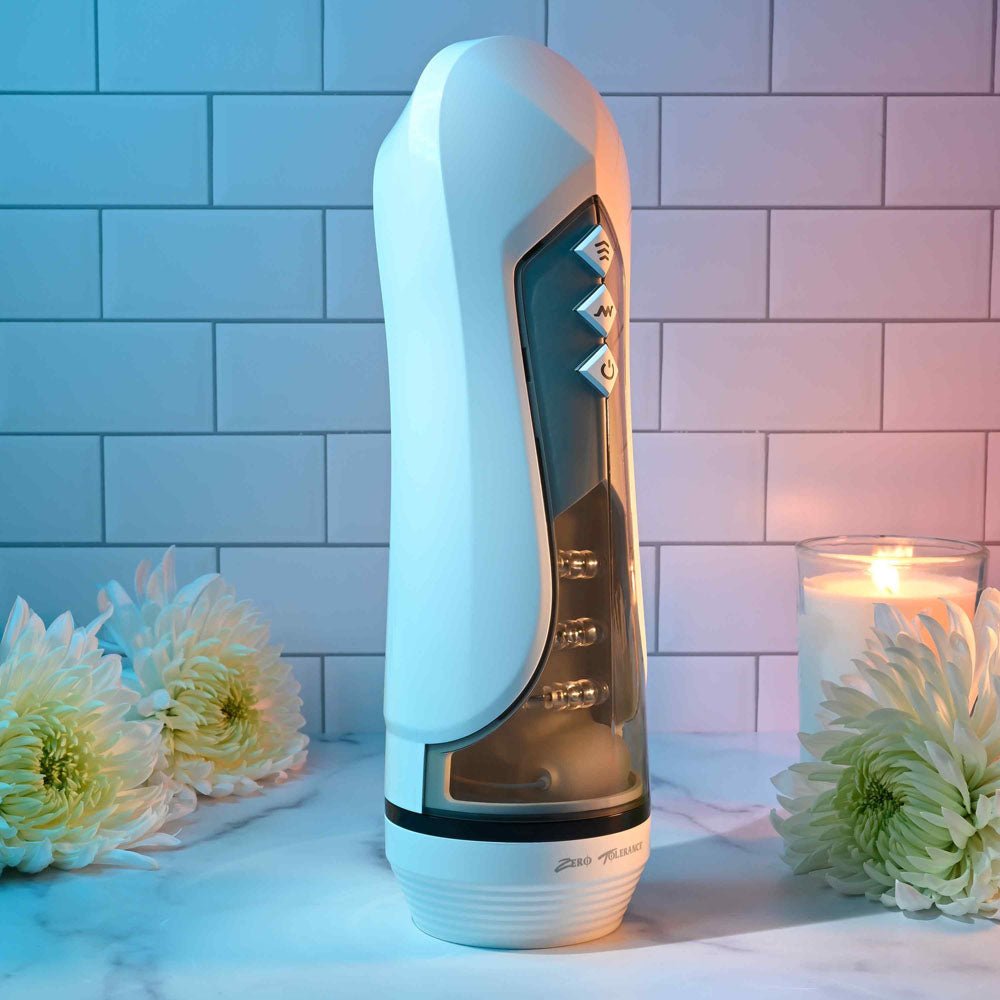 Zero Tolerance STROKING BUDDY - White USB Rechargeable Vibrating & Thrusting Stroker - silkandsin