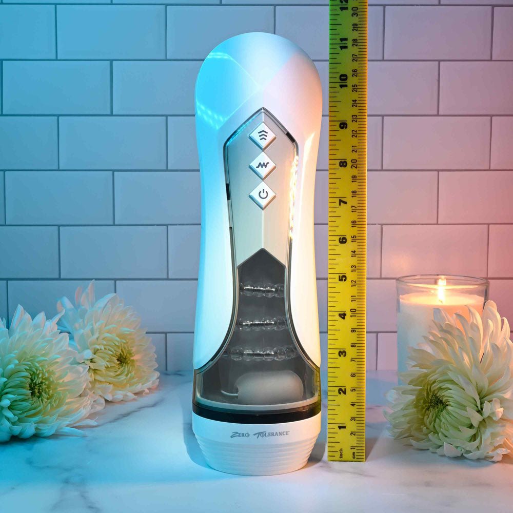 Zero Tolerance STROKING BUDDY - White USB Rechargeable Vibrating & Thrusting Stroker - silkandsin