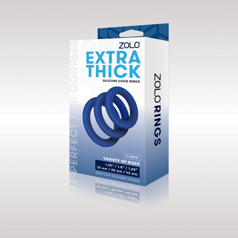 Zolo Extra Thick Silicone Cock Rings 3 - Pack - Blue Thick Cock Rings - Set of 3 Sizes - silkandsin