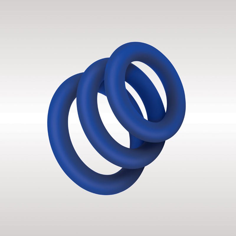 Zolo Extra Thick Silicone Cock Rings 3 - Pack - Blue Thick Cock Rings - Set of 3 Sizes - silkandsin